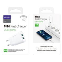 Joyroom Mini Fast Charger hálózati töltő adapter 2x USB 2.1A 10.5W, fehér