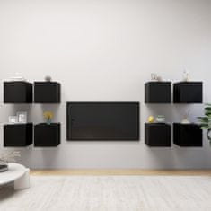Greatstore 8 db fekete falra szerelhető TV-szekrény 30,5 x 30 x 30 cm