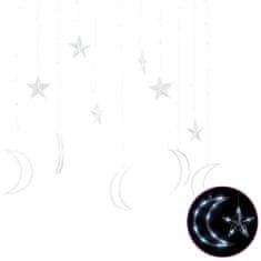 Greatstore 138 hideg fehér LED-es csillag és hold fényfüzér távirányítóval