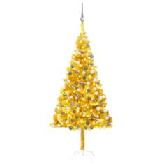Vidaxl aranyszínű PET megvilágított műkarácsonyfa gömb szettel 180 cm 3077691