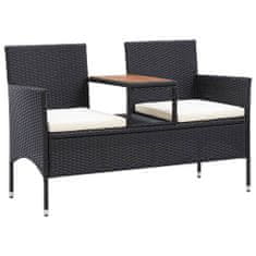 Vidaxl 2 személyes fekete polyrattan kerti pad teázóasztallal 143 cm 46146