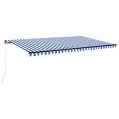 Greatstore kék és fehér kézzel kihúzható LED-es napellenző 500 x 350 cm