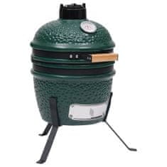 Greatstore zöld kerámia 2 az 1-ben Kamado grillsütő füstölővel 56 cm