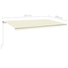 Greatstore krémszínű kézzel kihúzható LED-es napellenző 600 x 350 cm