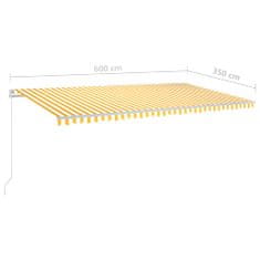 Greatstore sárga és fehér kézzel kihúzható LED-es napellenző 600 x 350 cm