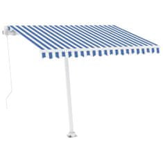 Greatstore kék és fehér kézzel kihúzható LED-es napellenző 300 x 250 cm