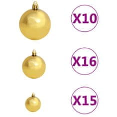 Vidaxl aranyszínű PET megvilágított műkarácsonyfa gömb szettel 240 cm 3077521