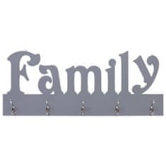 shumee szürke "FAMILY" feliratú fali fogas 74 x 29,5 cm