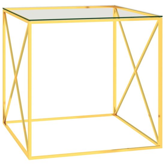 Greatstore aranyszínű üveg és rozsdamentes acél dohányzóasztal 55x55x55 cm
