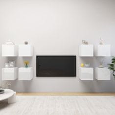 Greatstore 8 db magasfényű fehér falra szerelhető TV-szekrény 30,5x30x30cm