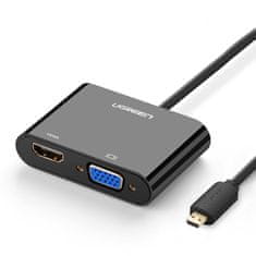 Ugreen MM115 adapter Micro HDMI - HDMI / VGA 30cm, fekete