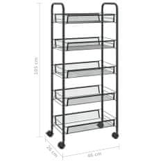 shumee 5 szintes fekete vas konyhai kerekes kocsi 46 x 26 x 105 cm