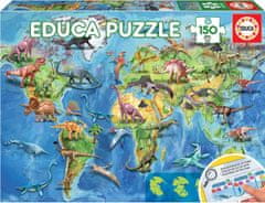 EDUCA Puzzle Világtérkép dinoszauruszokkal 150 darab