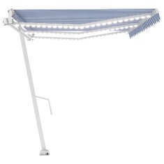 Vidaxl kék/fehér automata szélérzékelős és LED-es napellenző 600x350cm 3069691