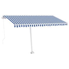 Greatstore kék és fehér kézzel kihúzható LED-es napellenző 400 x 300 cm