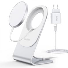 Choetech H047 MagSafe vezeték nélküli töltő 15W + stojan + töltő USB-C 20W, ezüst