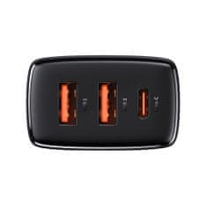 BASEUS Compact hálózati töltő adapter 2x USB / 1x USB-C 3A 30W PD QC, fekete