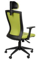 STEMA Forgó ergonomikus irodai szék HG-0004. Nylon alap, puha kerekekkel, 4-es osztályú emelővel, állítható kartámaszokkal és állítható fejtámlával rendelkezik. Szinkron mechanizmus. Zöld szín.
