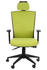 STEMA Forgó ergonomikus irodai szék HG-0004. Nylon alap, puha kerekekkel, 4-es osztályú emelővel, állítható kartámaszokkal és állítható fejtámlával rendelkezik. Szinkron mechanizmus. Zöld szín.