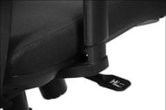 STEMA Forgó ergonomikus irodai szék HG-0004. Nylon alap, puha kerekekkel, 4-es osztályú emelővel, állítható kartámaszokkal és állítható fejtámlával rendelkezik. Szinkron mechanizmus. Fekete szín.