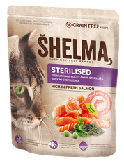 SHELMA Gabonamentes granulátum STERILE friss lazaccal felnőtt macskák számára, 1,4 kg