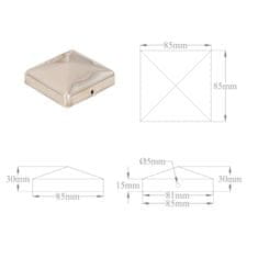 Vidaxl 6 db gúla alakú rozsdamentes acél kerítésoszlop-sapka 81x81 mm 145486