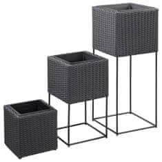 Greatstore 3 db fekete polyrattan kerti magaságyás