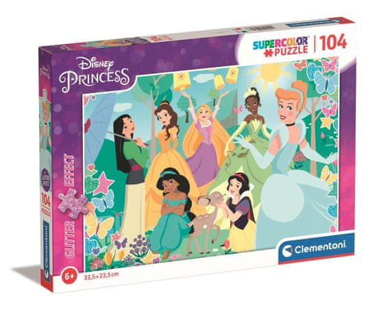 Clementoni Szikrázó puzzle Disney hercegnők a kertben 104 darab