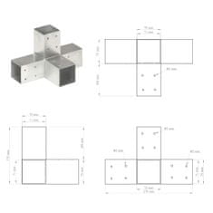 shumee 4 darab X-alakú horganyzott fém oszloptartó 71 x 71 mm