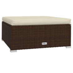 Greatstore barna polyrattan kerti lábtartó párnával 70 x 70 x 30 cm