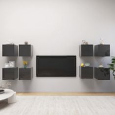 Greatstore 8 db magasfényű szürke fali TV-szekrény 30,5 x 30 x 30 cm