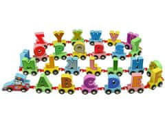 Lean-toys Fából készült vonat ábécé betűk kerekeken kocsikon