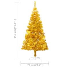 Vidaxl aranyszínű PET megvilágított műkarácsonyfa gömb szettel 150 cm 3077604