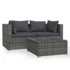 Greatstore 3 részes szürke polyrattan kerti ülőgarnitúra párnákkal