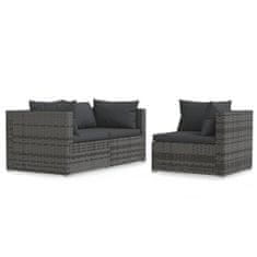 Greatstore 3 részes szürke polyrattan kerti ülőgarnitúra párnákkal