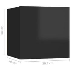 Greatstore 8 db magasfényű fekete fali TV-szekrény 30,5 x 30 x 30 cm