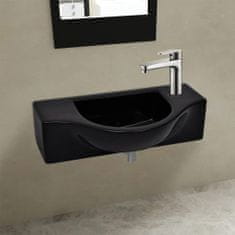 Greatstore Kerámia fürdőszoba mosdókagyló csaptelep lyukkal fekete