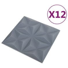 Greatstore 12 darab origami szürke 3D fali panel 50 x 50 cm 3 m²