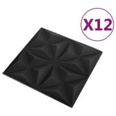 Greatstore 12 darab origamifekete 3D fali panel 50 x 50 cm 3 m²
