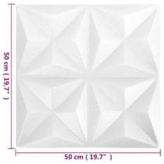 Greatstore 12 darab origamifehér 3D fali panel 50 x 50 cm 3 m²
