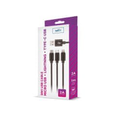 setty. nylon USB kábel 3 az 1-ben microUSB, Lightning, Type-C 1m (GSM043225) fekete