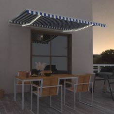 Vidaxl kék és fehér kézzel kihúzható LED-es napellenző 400 x 350 cm 3068981