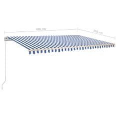 Greatstore kék és fehér kézzel kihúzható LED-es napellenző 500 x 350 cm