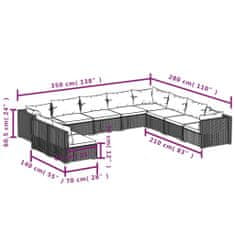 shumee 10-részes fekete polyrattan kerti ülőgarnitúra párnákkal