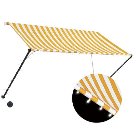 Vidaxl feltekerhető sárga és fehér napellenző LED-del 250 x 150 cm 145910