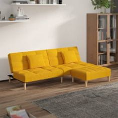Greatstore sárga szövet kanapéágy két párnával és lábtartóval