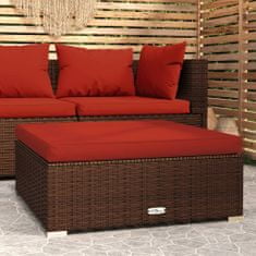 Greatstore barna polyrattan kerti lábtartó párnával 70 x 70 x 30 cm