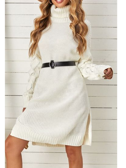OMG! női pulóver ruha garbóval és hasítékkal Echoss fehér