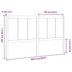 shumee fekete tömör fenyőfa ágyfejtámla 205,5 x 4 x 100 cm