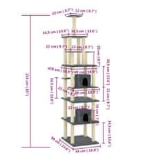 Greatstore sötétszürke macskabútor szizál kaparófákkal 216 cm